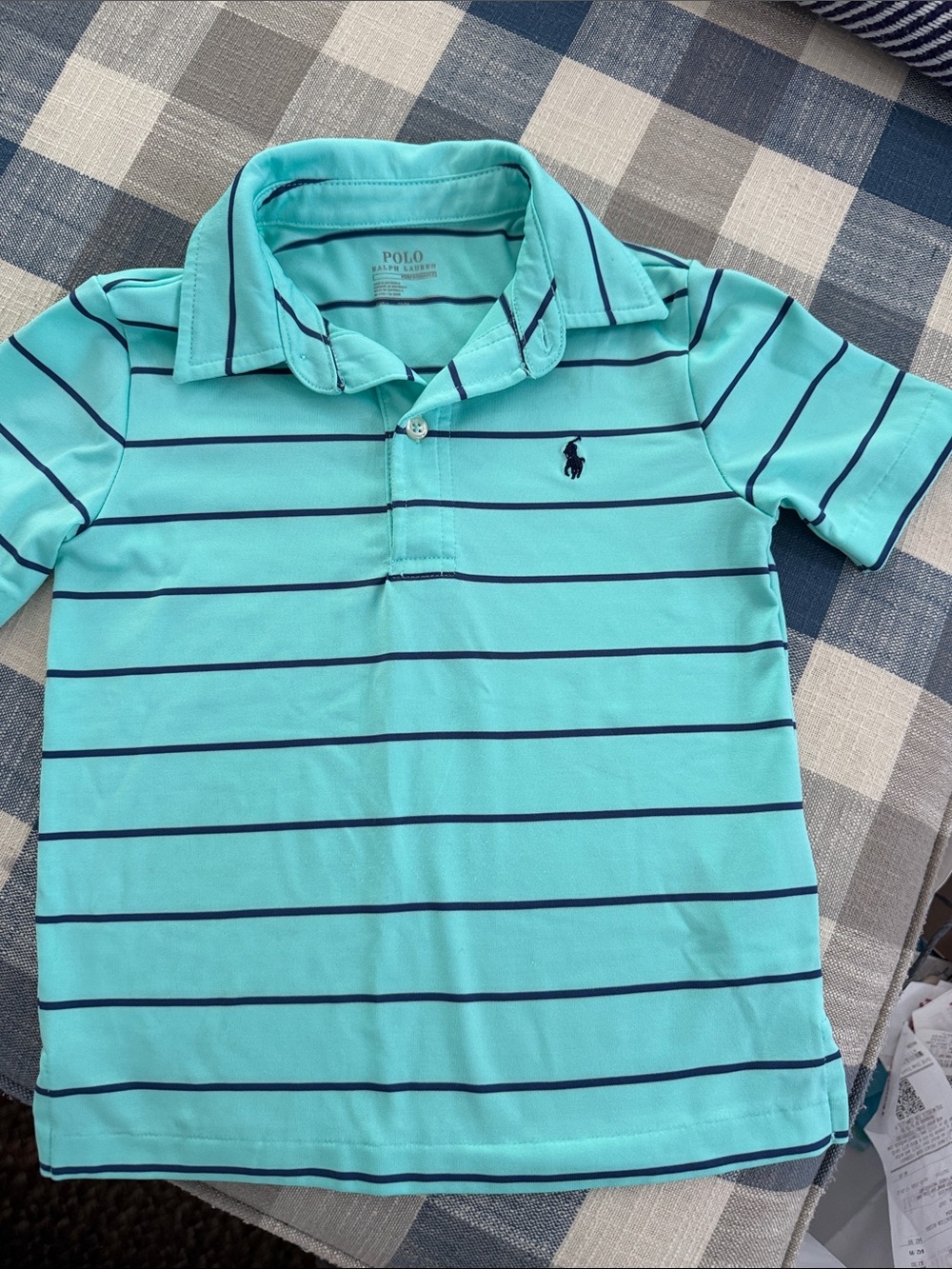 Ralph Lauren Boys Polo Shirt in Aquamarine with Navy Stripes